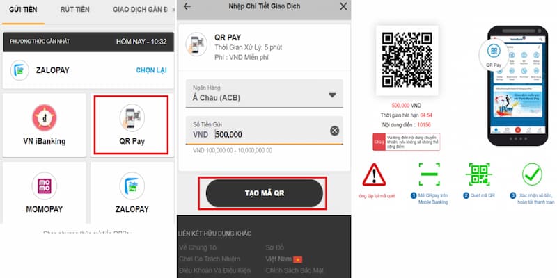 Thực hiện nạp tiền vào nhà cái 188bet qua mã QR an toàn tuyệt đối